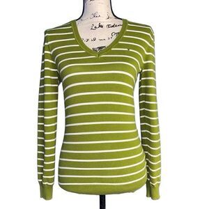 Tommy Hilfiger‎ lime & white striped v-neck sweater small